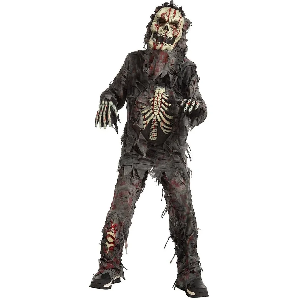 Boys Bloody Swamp Zombie Halloween Costume Youth M Mask/Hood Top Pants Gloves